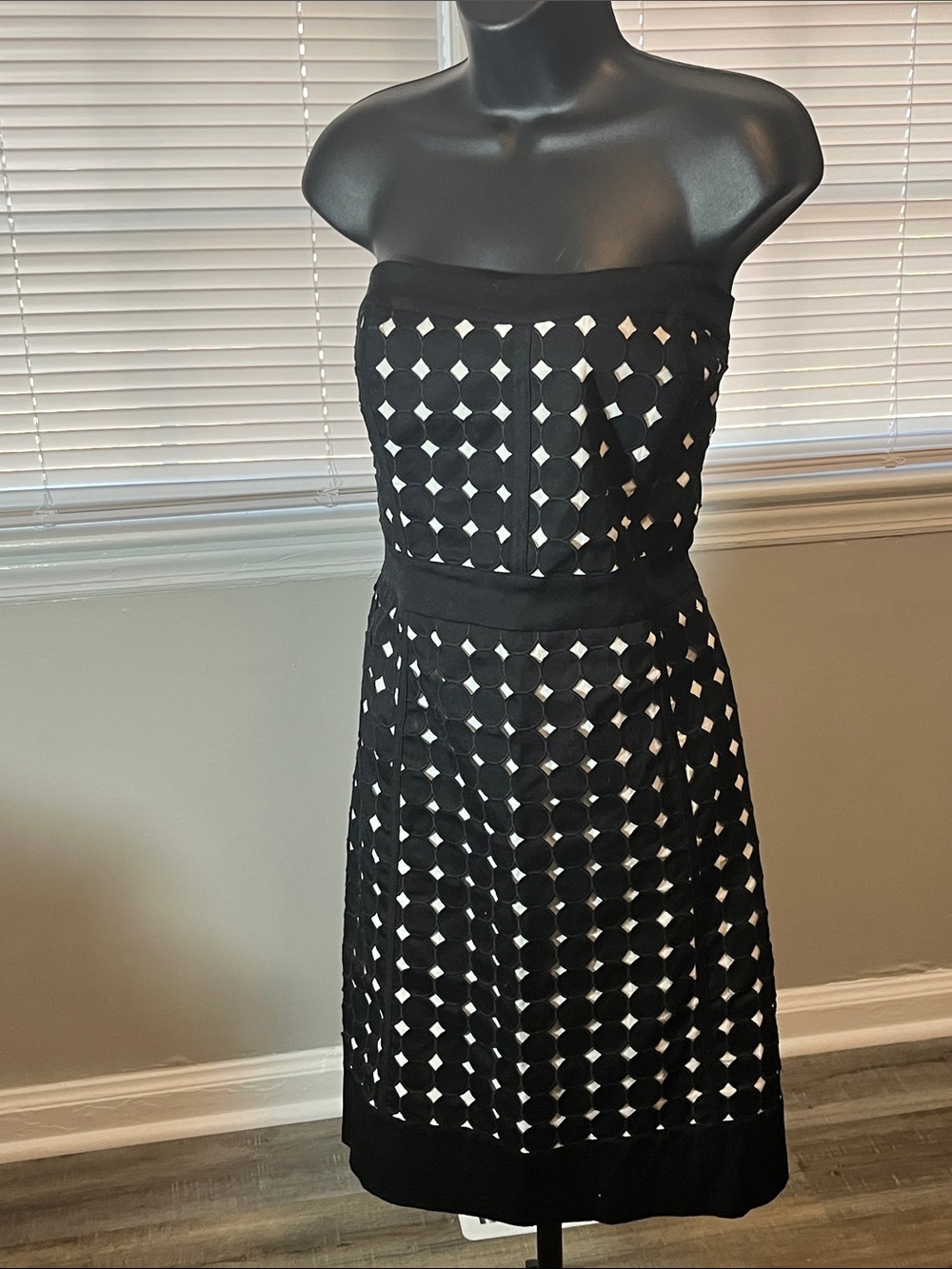 White House Black Market Black and White Strapless A-Line Dress